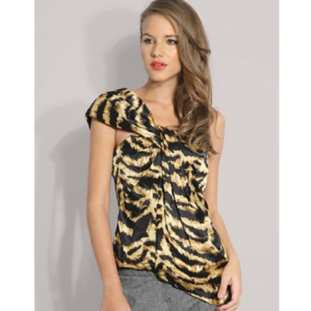 Karen Millen Silk Animal Print One Shoulder Top